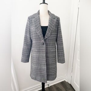 Joe Fresh White and Black Plaid Coat